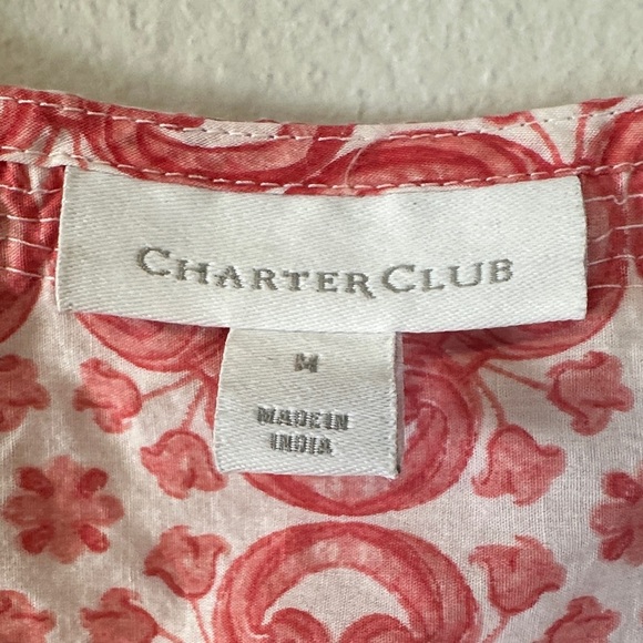Charter Club Coral Boho Beaded Pattern Cotton Tunic Women's Size M - Picture 3 of 5